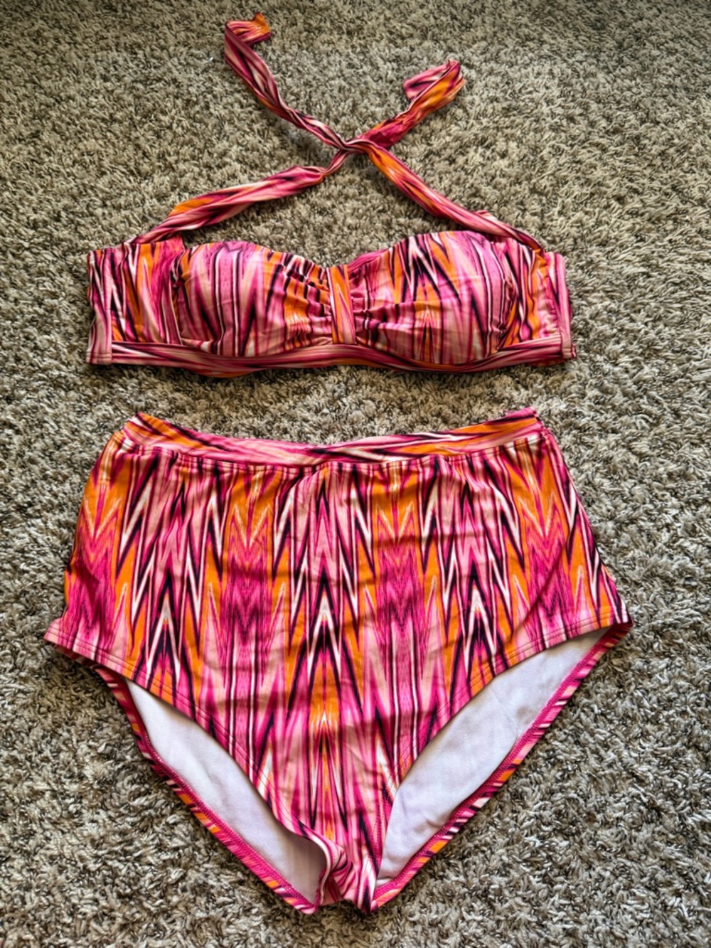 Vibrant Pink & Orange High-Waist Bikini Set